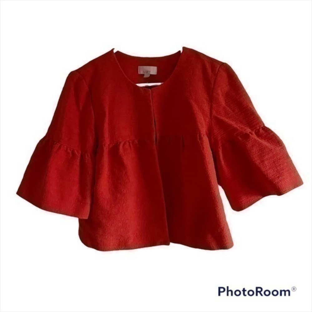 Loft orange peplum ruffle sleeve jacket size small